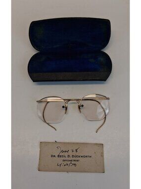 Antique Gold-Filled Eyeglass Frame AO 1/10 12K GF Case & Apt. Card 1936-1958